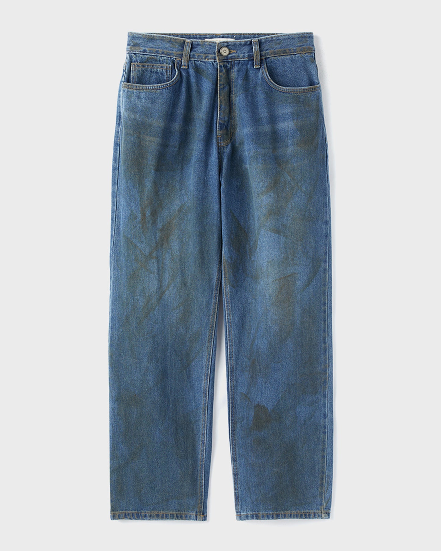 “COFWI” DIRTY WASHED DENIM PANTS / MID BLUE