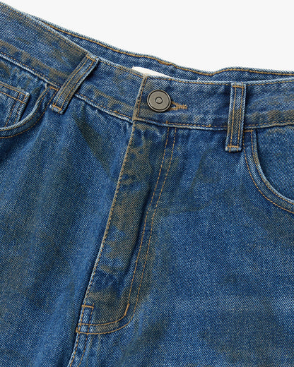 “COFWI” DIRTY WASHED DENIM PANTS / MID BLUE