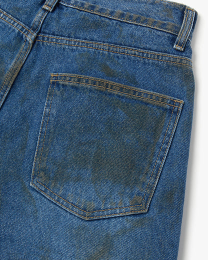 “COFWI” DIRTY WASHED DENIM PANTS / MID BLUE