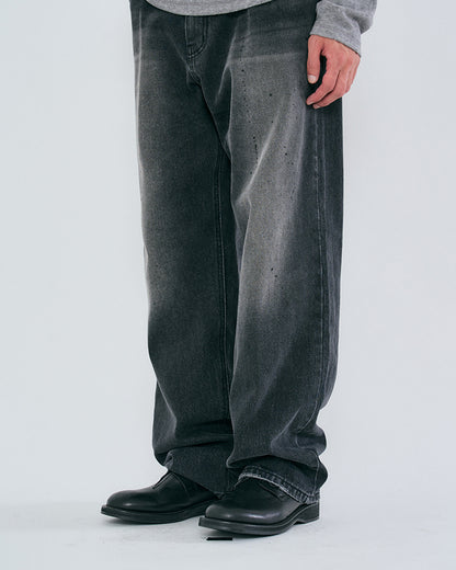 “COFWI” DIRTY WASHED DENIM PANTS / BLACK