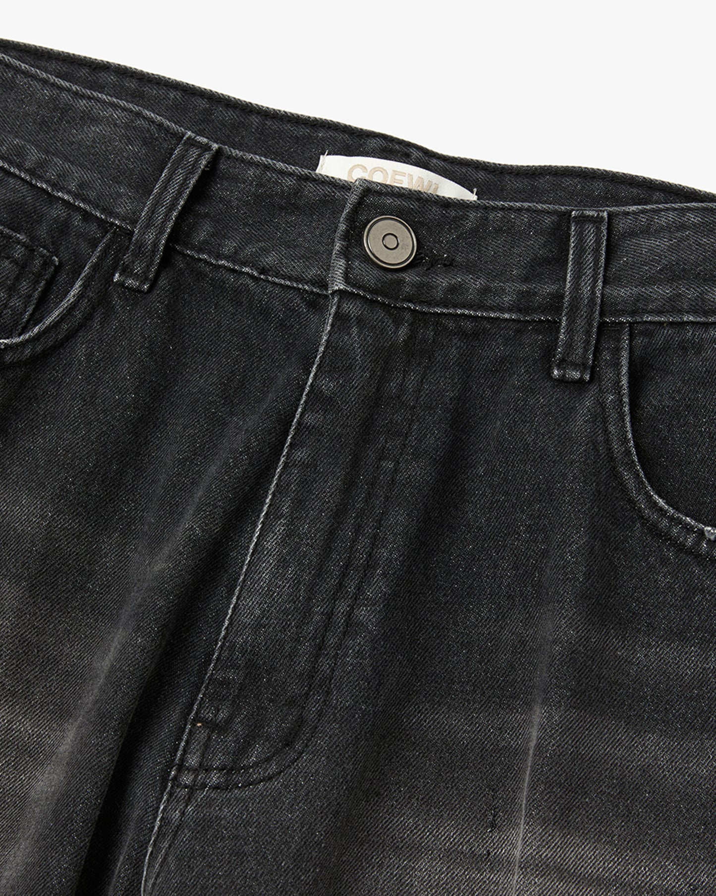 “COFWI” DIRTY WASHED DENIM PANTS / BLACK