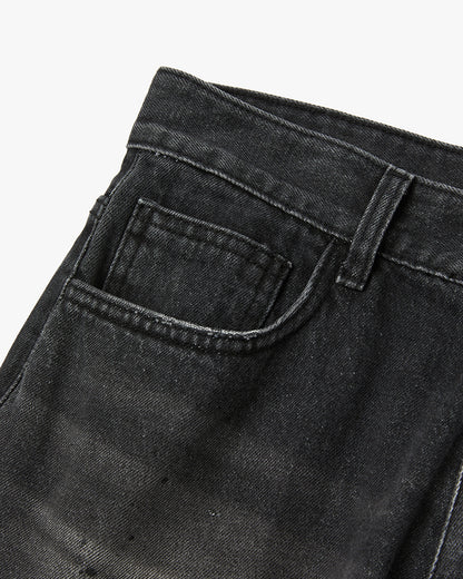 “COFWI” DIRTY WASHED DENIM PANTS / BLACK