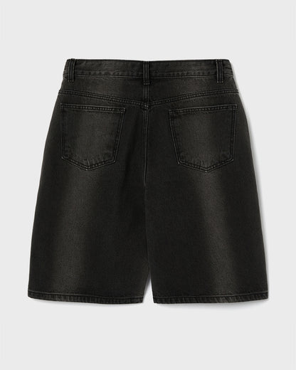 “COFWI” VERTICAL WASHED DENIM SHORTS / BLACK