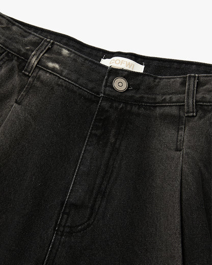 “COFWI” VERTICAL WASHED DENIM SHORTS / BLACK