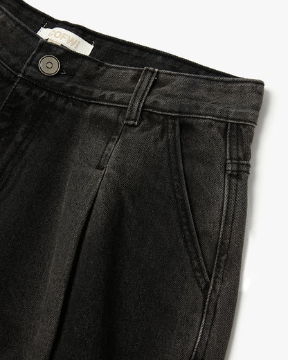 “COFWI” VERTICAL WASHED DENIM SHORTS / BLACK