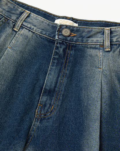 “COFWI” VERTICAL WASHED DENIM SHORTS / BLUE