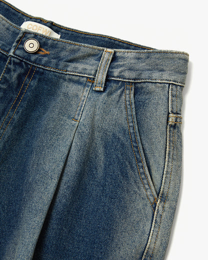 “COFWI” VERTICAL WASHED DENIM SHORTS / BLUE