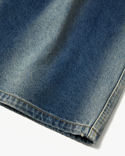 “COFWI” VERTICAL WASHED DENIM SHORTS / BLUE