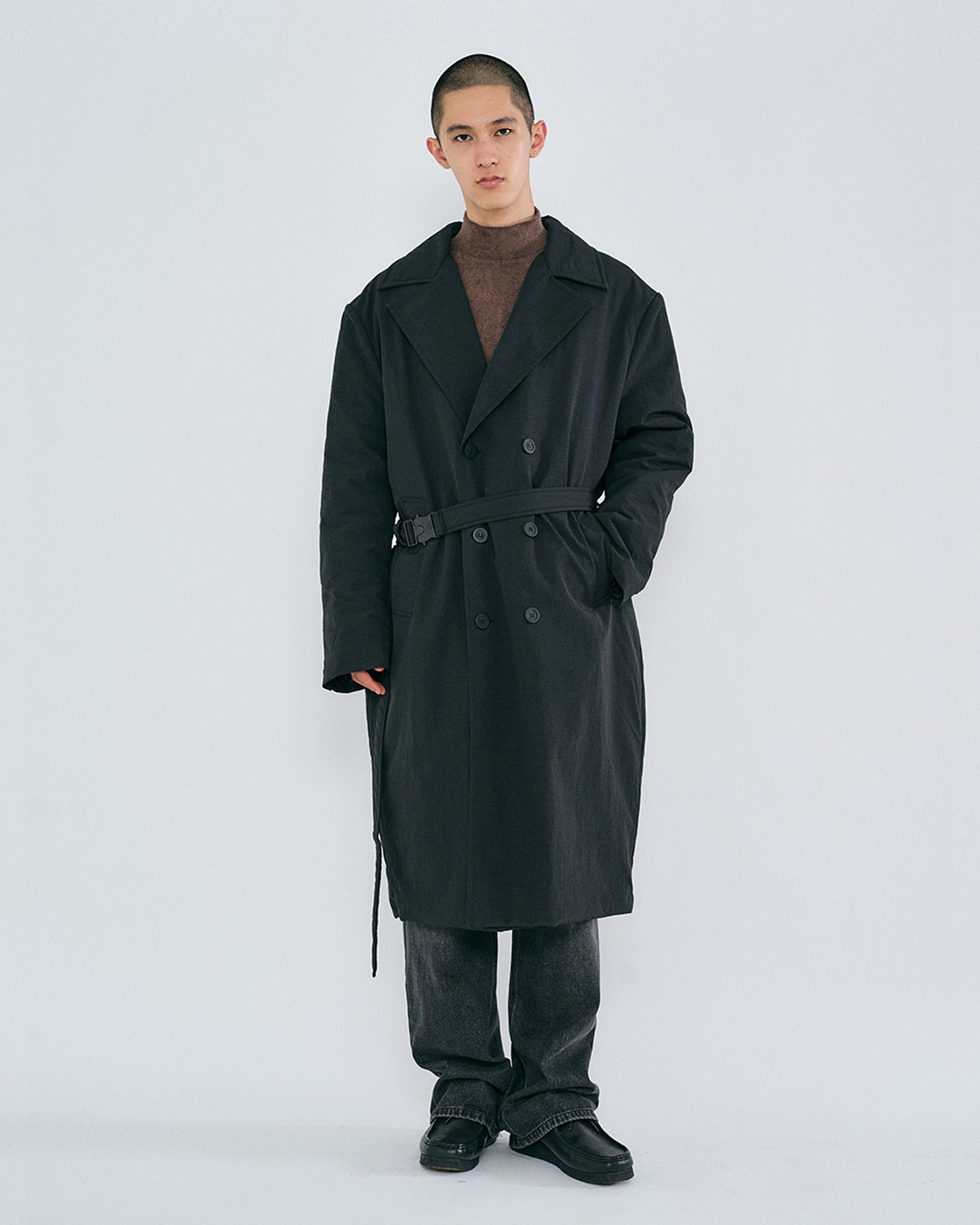 “COFWI” PADDED DOUBLE LONG COAT / BLACK