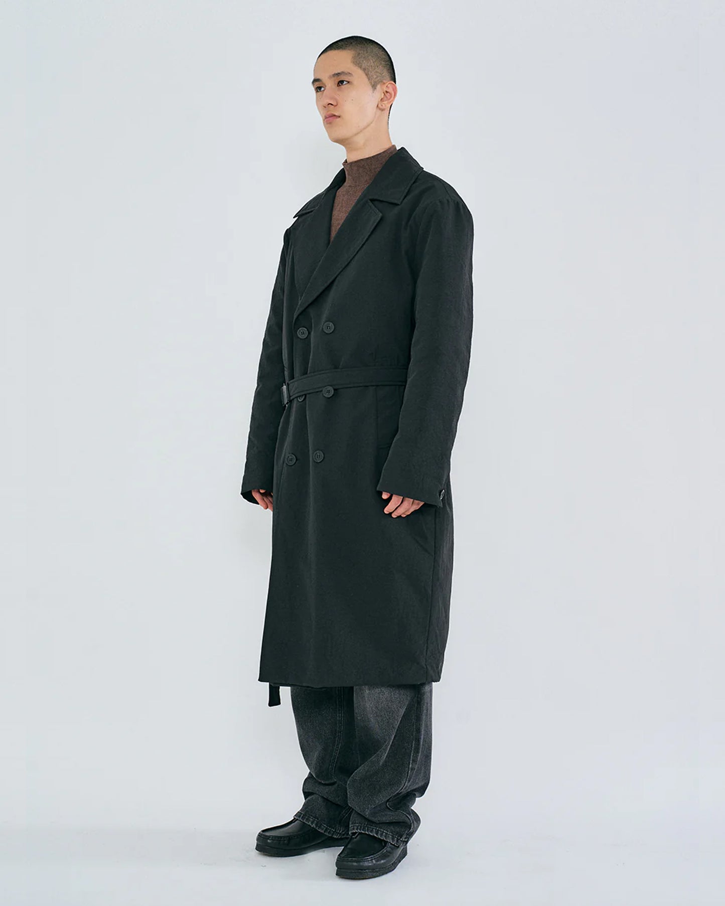 “COFWI” PADDED DOUBLE LONG COAT / BLACK